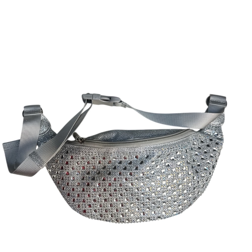 D'Margeaux Fanny Pack Silver Black Studded Glitter Sling Crossbody Bag‎ NWT